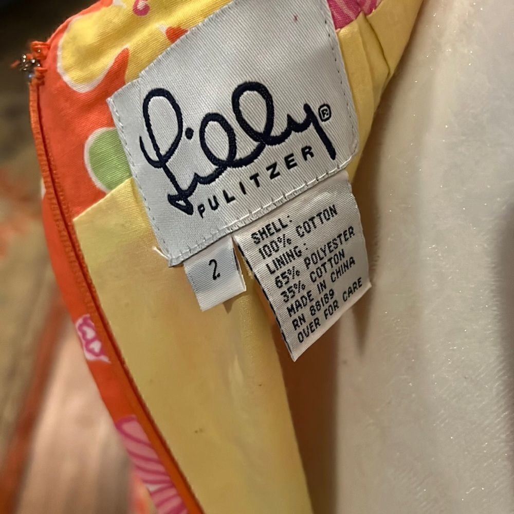 Vintage Lilly Pulitzer Garnichuri Orange Floral Strapless Dress, size 2! - Picture 9 of 11